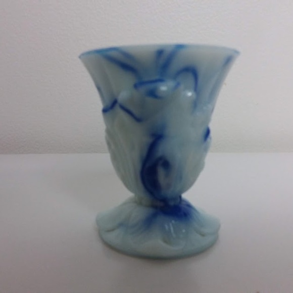 VINTAGE Argo Blue Agate Slag Glass urn vase Footed Marbled Depression Made USA - Picture 3 of 9